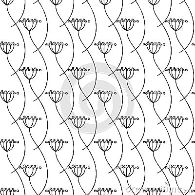 Vector seamless pattern. Linear graphic design. Floral linear background. Vector Illustration