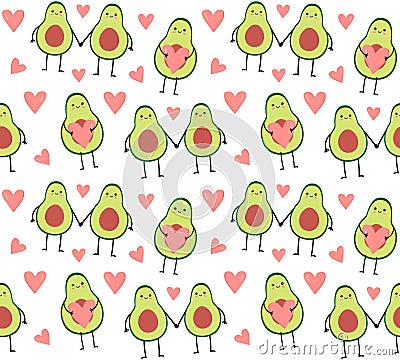 Vector seamless pattern of love avocado with heart Vector Illustration