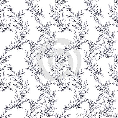 Vector seamless pattern made of Hand Drawn branches. Monochrome Botanical Vintage Vector Illustration. Vector wedding invitation t Stock Photo