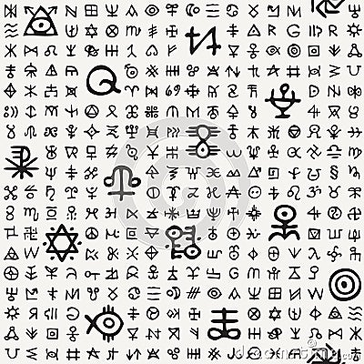 Seamless pattern with occult signs and magic runes Vector Illustration