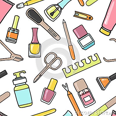 Vector seamless pattern of manicure and pedicure doodle Vector Illustration