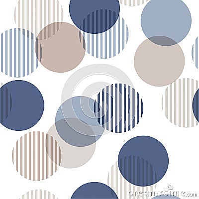 Vector seamless pattern. Monotone blue and beige Abstract background with roundpolka dots mix in stripe. Freshing color texture Stock Photo