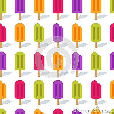 Vector seamless pattern with multicolor ice cream. Ice lolly tasty background. Vector Illustration