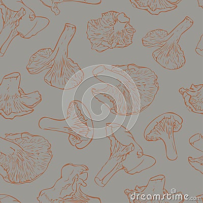 Vector seamless pattern with mushrooms on a grey background. Vector Illustration