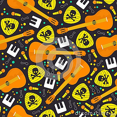 Vector Seamless Pattern Music Instruments Vector Illustration