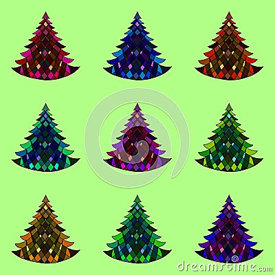 Vector seamless pattern of nine Christmas trees Vector Illustration