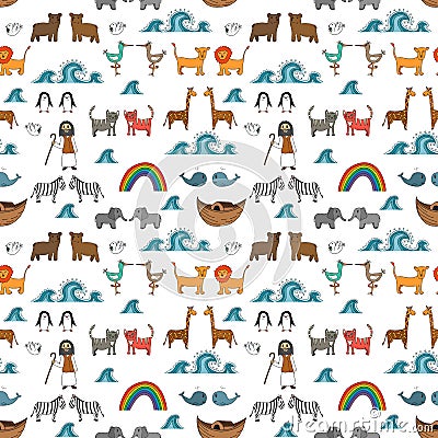 Vector seamless pattern with Noah`s Ark concept Vector Illustration