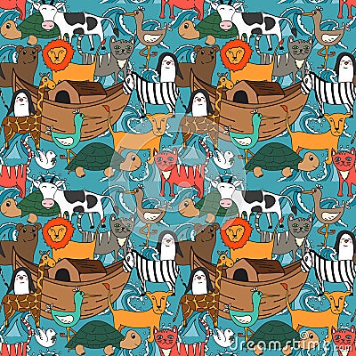 Vector seamless pattern with Noah`s Ark concept Vector Illustration