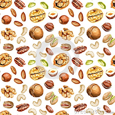 Vector seamless pattern with nut types Vector Illustration