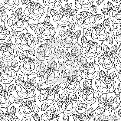 Vector seamless pattern with old school rose flower in black Vector Illustration