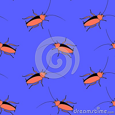 Vector seamless pattern from oriental cockroaches, beetles, insects. Pest control background and texture Vector Illustration