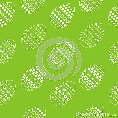 Vector seamless pattern of ornate white easter eggs. Fresh and spring design for greeting cards, textile, booklet, fabric, sticker Vector Illustration