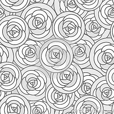 Vector seamless pattern with outline decorative roses in gray tones. Beautiful floral background, stylish abstract flowers. Vector Illustration