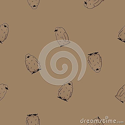 Vector seamless pattern of outline king penguin children chicks. Doodle cartoon isolated kid fluffy animals on white background. Vector Illustration