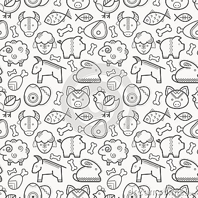 Vector seamless pattern with outlined protein food signs Vector Illustration