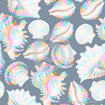 White and pearly shells vector seamless pattern Vector Illustration
