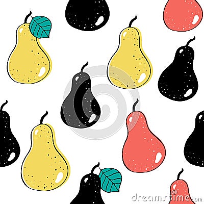 Vector seamless pattern with pears. Scandinavian motives. Drawing by hand. Cute print Stock Photo