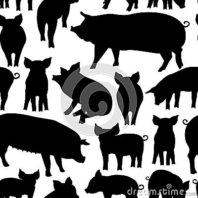 Vector seamless pattern with pig on white background. Vector Illustration