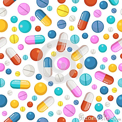 Vector seamless pattern of pills and other pharmaceutical ellements Vector Illustration