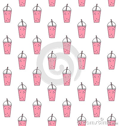 Vector seamless pattern of pink smoothie drink Vector Illustration