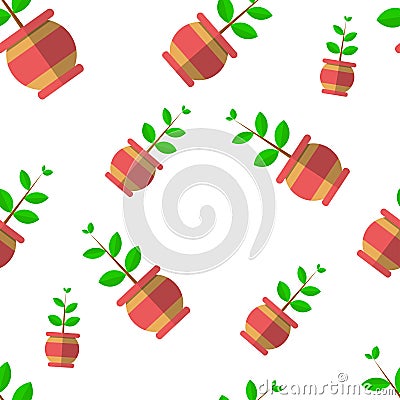 Vector seamless pattern with plants in funny pots Vector Illustration