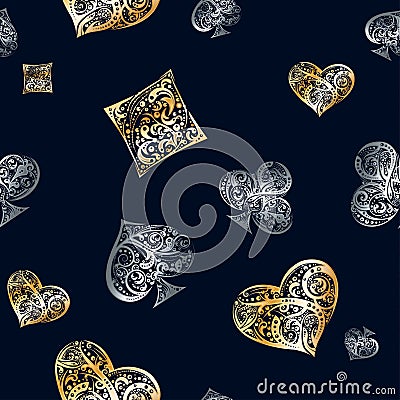 Vector seamless pattern with rambling Playing Card suits symbols made by floral elements Vector Illustration