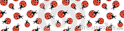 Vector seamless pattern of red ladybugs of different sizes in flat doodle style. Nature-themed background and texture Vector Illustration