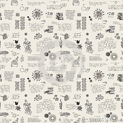 Seamless pattern on scientific topic in virology, chemistry, biology, medicine Vector Illustration