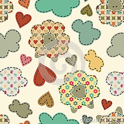 Vector seamless pattern with sheep in a patchwork style with da Vector Illustration