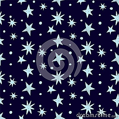 Vector seamless pattern with shining stars on a dark blue background. Cosmos theme. Vector Illustration