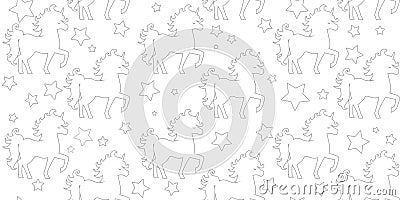 Vector seamless pattern silhouette unicorn isolated on white background Vector Illustration