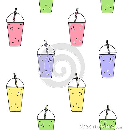 Vector seamless pattern of sketch smoothie drink Stock Photo