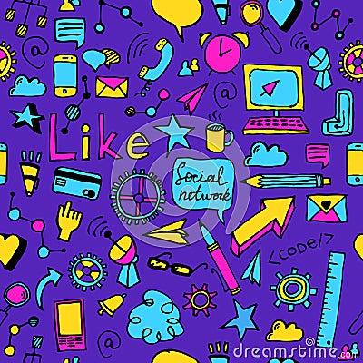 Vector seamless pattern of social doodles Vector Illustration