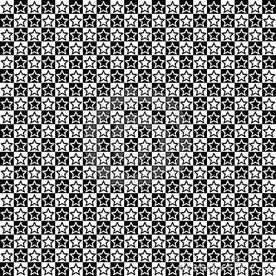 Vector seamless pattern. Star shapes in squares texture. Black-and-white background. Monochrome festive design. Vector Illustration