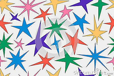 Vector seamless pattern with star shapes. Y2K abstract sparkles and shiny irregular elements. Color twinkles blings and Vector Illustration