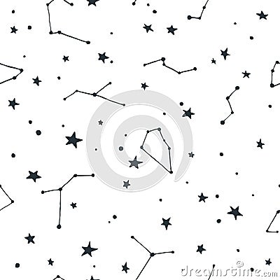 Vector Seamless Pattern with Stars and Constellations Points Vector Illustration