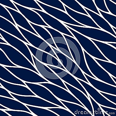 Vector seamless pattern. Stylish wavy line. Stripes twist on blue background. Repeating abstract waves curl. Curved swirl Stock Photo