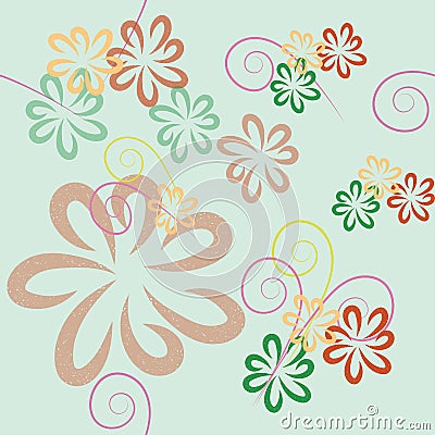 Vector seamless pattern from stylized flowers and spirals in pastel colors on a light background Vector Illustration
