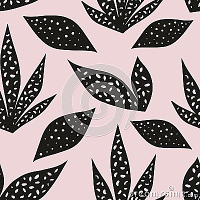 Vector seamless pattern with stylized leaves on a pink background. Hand drawing Vector Illustration