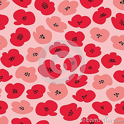 Vector seamless pattern with stylized poppies Vector Illustration