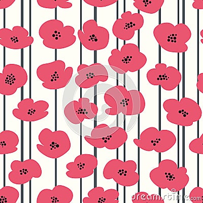 Vector seamless pattern with stylized poppies for design and decoration Vector Illustration