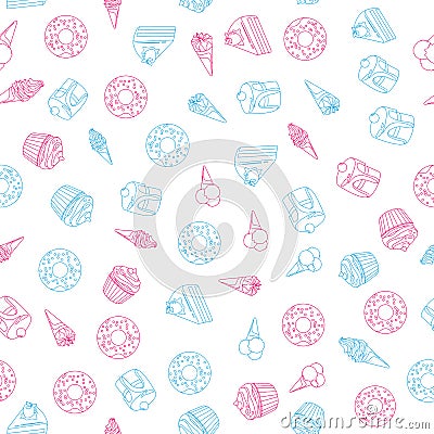 Vector seamless pattern of sweets dessert on white background Vector Illustration