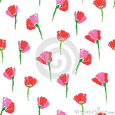 Vector seamless pattern with textured childlike stylized flowers Vector Illustration