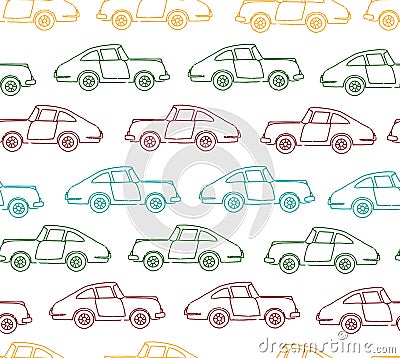 Vector seamless pattern of textured retro cars Vector Illustration