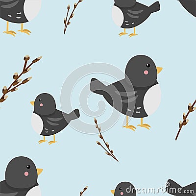 Vector seamless pattern on the theme of Easter and spring. Cartoon illustration Vector Illustration