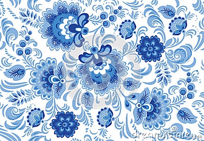 Vector seamless pattern in traditional russian gzhel style Vector Illustration