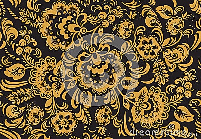 Vector seamless pattern in traditional russian Khokhloma style Vector Illustration