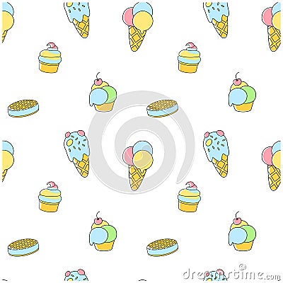 Vector seamless pattern on a transparent background, consisting of different types of ice cream. Vector Illustration