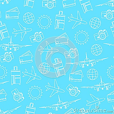 Vector seamless pattern of travelling on airplane. Tourism background Vector Illustration