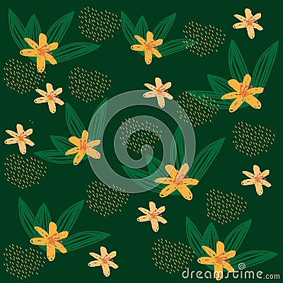 Vector seamless pattern with tropical flowers. Modern jungle design template for cards, posters, prints, textile, banners. Stock Photo